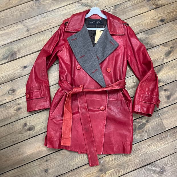 오브제 양가죽 울 배색 코트 자켓