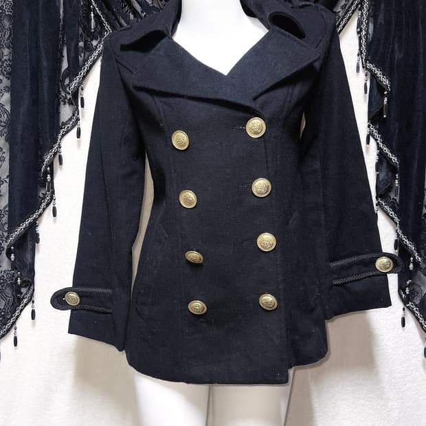 로맨틱고딕 로걀 오네갸루 블랙 금장 버튼 더블 코트 자켓 고스로리 펑크