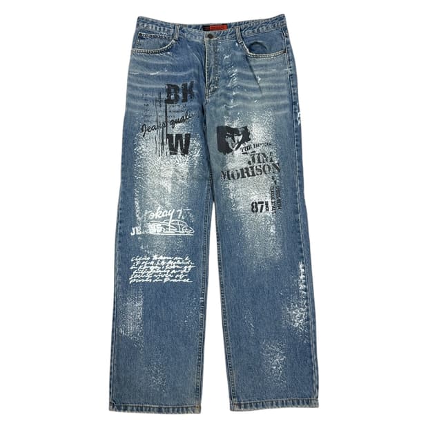 INGALLS JEANS 빈티지 프린팅 와이드 데님 팬츠 바지