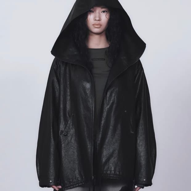 트리밍버드 오버핏 후드 레더 점퍼