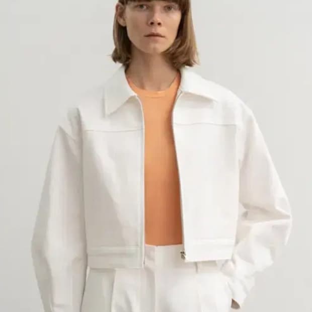 르(LE) 데님 크롭 자켓 화이트