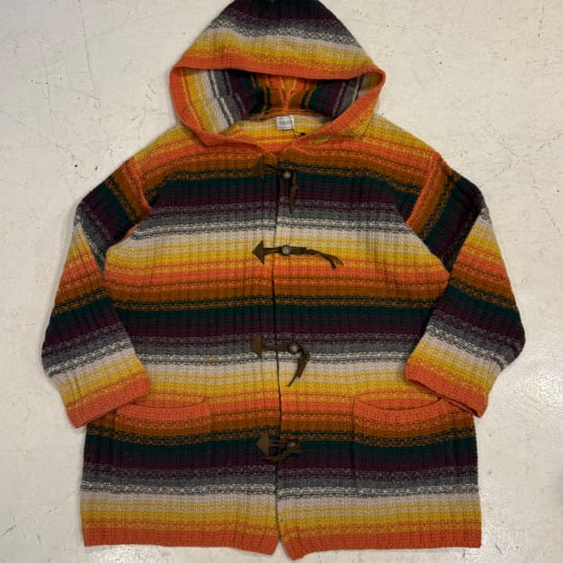 베네통 유나이티드 배색 니트 후드 롱 자켓