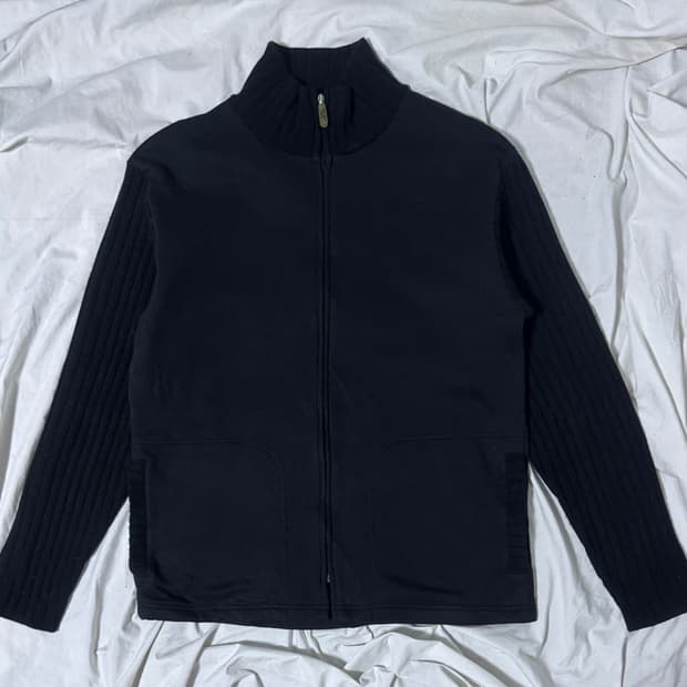 요지야마모토 ysaccs 리브 슬리브 스탠드넥 집업 니트