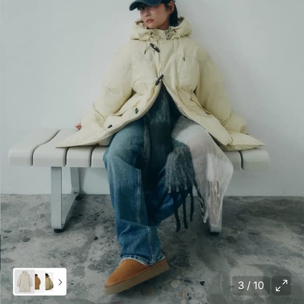 코드그라피 베이지 떡볶이 더플 후드 롱패딩