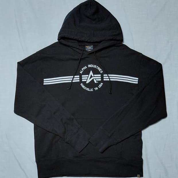 [L] 알파 인더스트리 빅로고 블랙 후드티 (기모X)