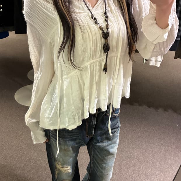 OS)Japanese vintage 화이트 셔링 블라우스