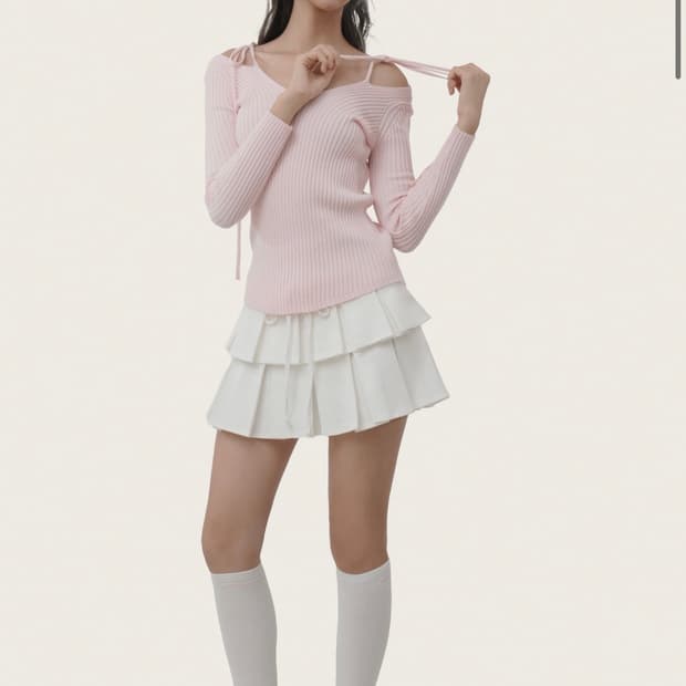 클리시어 에끌레어 리본 니트 핑크