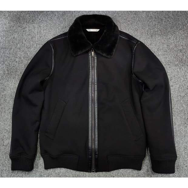 자라 블랙 퍼 카라 집업 자켓 L