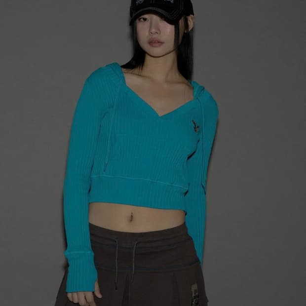 플리즈노팔로우 deer ribbed crop hoodie top 