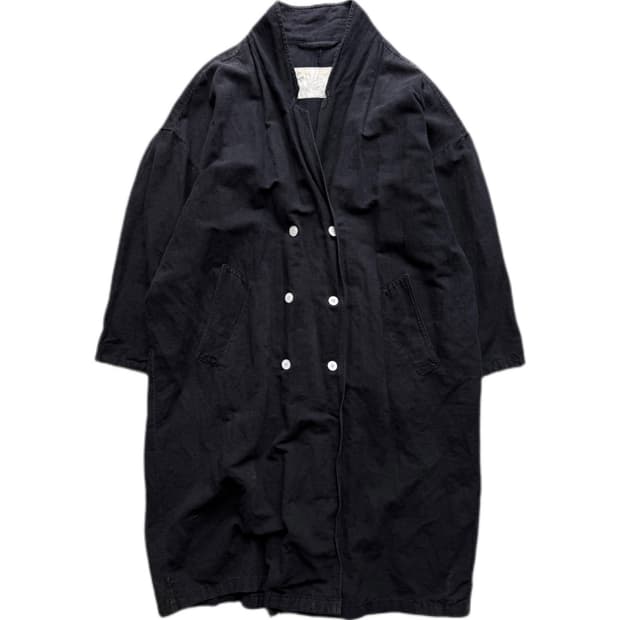 80s 올드 블랙 프렌치 린넨 코트 2XL