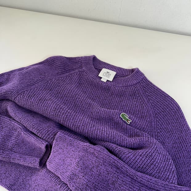 95 라코스테 퍼플블랙 기본로고 라운드 나염면니트