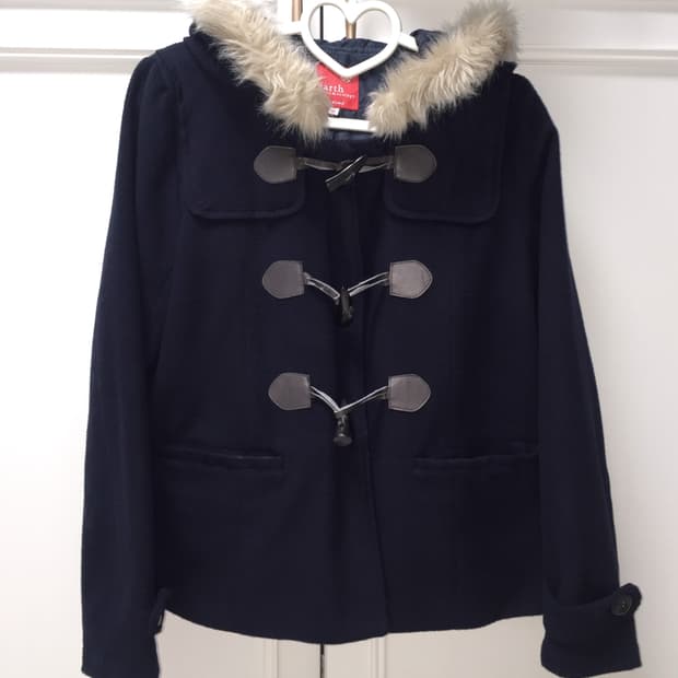 일본 빈티지 모리걸 어스뮤직 네이비 더플코트