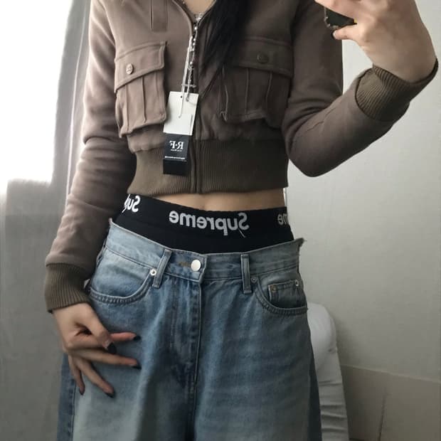 빈티지 브라운 울프죠 후드집업