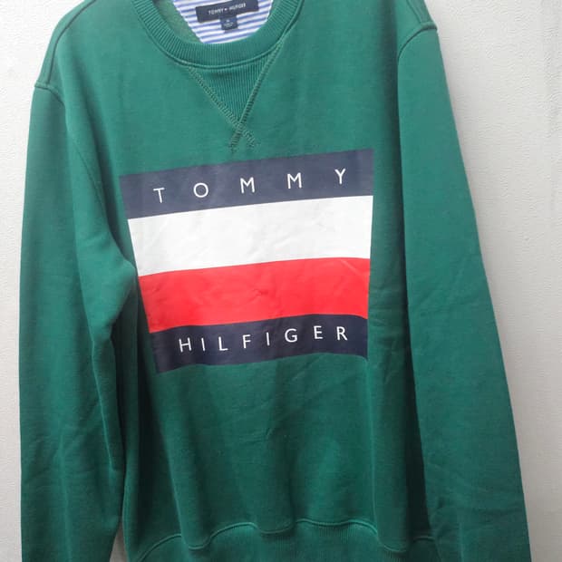타미힐피거 그린 로고 기모 맨투맨 M