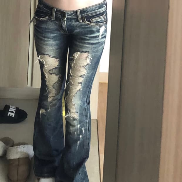빈티지 오네갸루 데님 데미지 부츠컷 팬츠 찢청 y2k 00s 로우라이즈