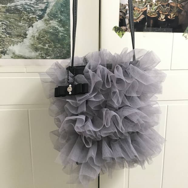 일본빈티지 그레이 프릴 리본 미니 크로스백 아방가르드 꼼데st