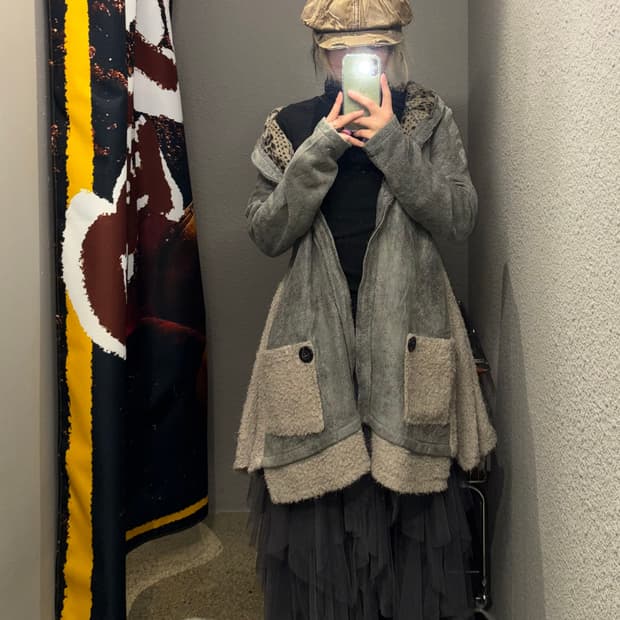 빈티지 레오파드 스웨이드 코트