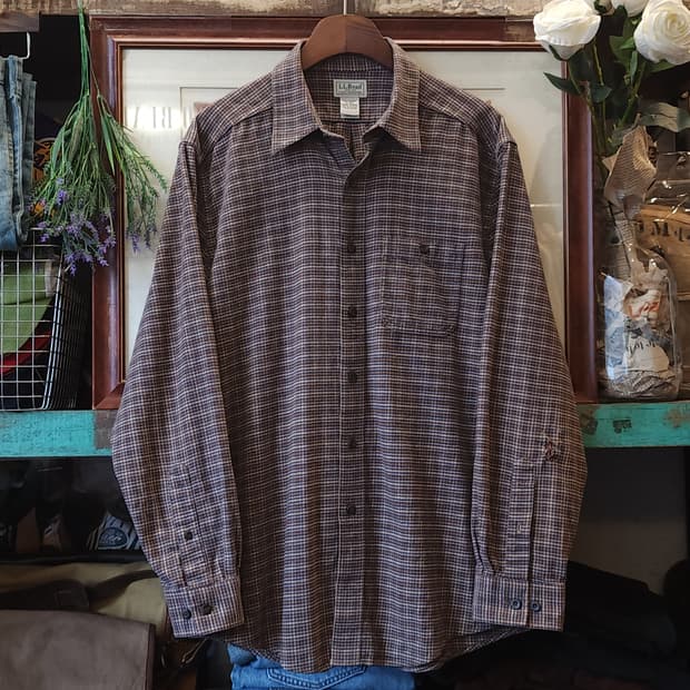 90s 엘엘빈 체크셔츠 플란넬 셔츠 헤비코튼 워크셔츠 하운드투스 m