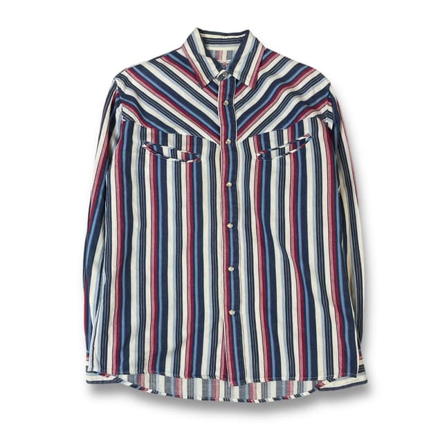 리버티벨 블루 레드 스트라이프 투포켓 긴팔 셔츠 M
