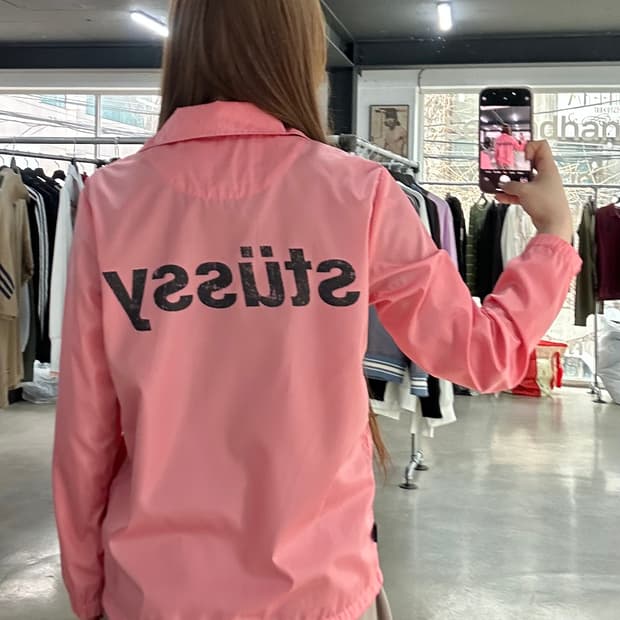 스투시 백로고 코치자켓 코랄핑크