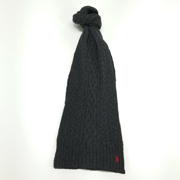 MX127 폴로 랄프로렌 다크그레이 램스울 케이블 니트 목도리 머플러