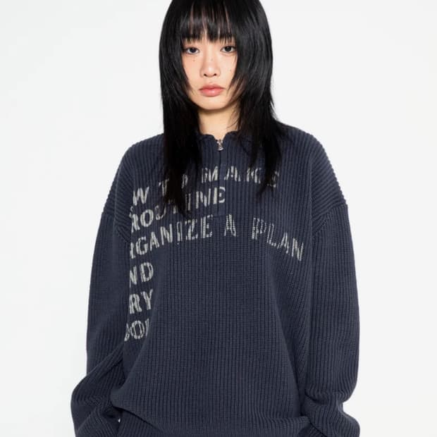 XTK088 플랜 카라 하프집업 니트 (CHARCOAL)