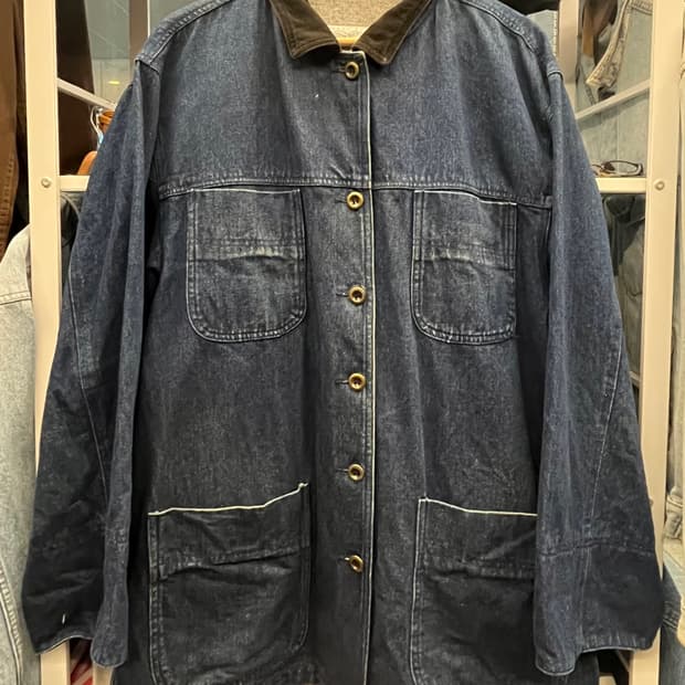 90s Perry Ellis America 데님 워크 자켓 코듀로이 칼라