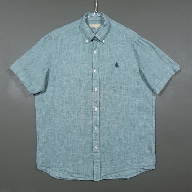 100) 빈폴 신형 23ss 린넨 하운드투스 반소매 반팔 셔츠 민트 그린