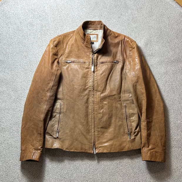 Armani 아르마니 꼴레지오니 코냑 브라운 머슬핏 가죽자켓 M