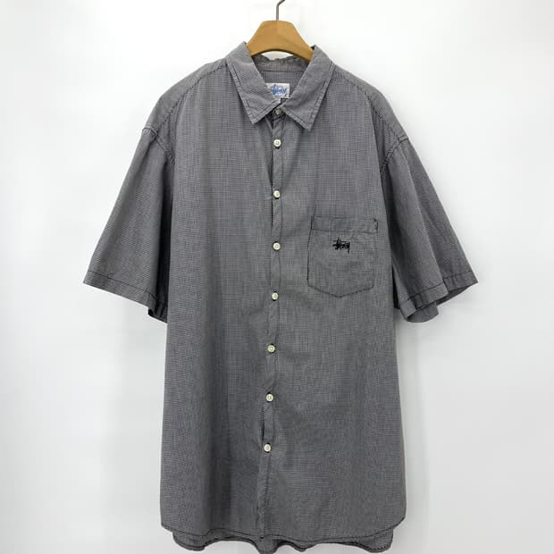 [Stussy] 90's USA 올드 스투시 로고 체크 반팔셔츠