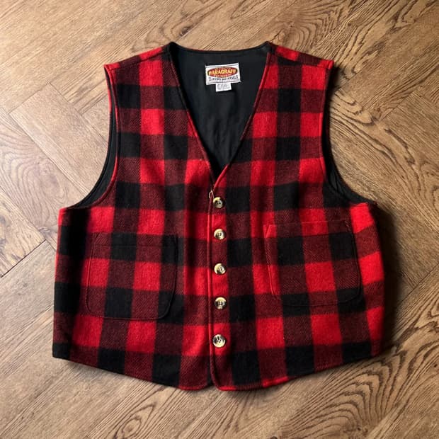[L]PARAGRAFF USA 빈티지 레드 버팔로 체크 울 베스트