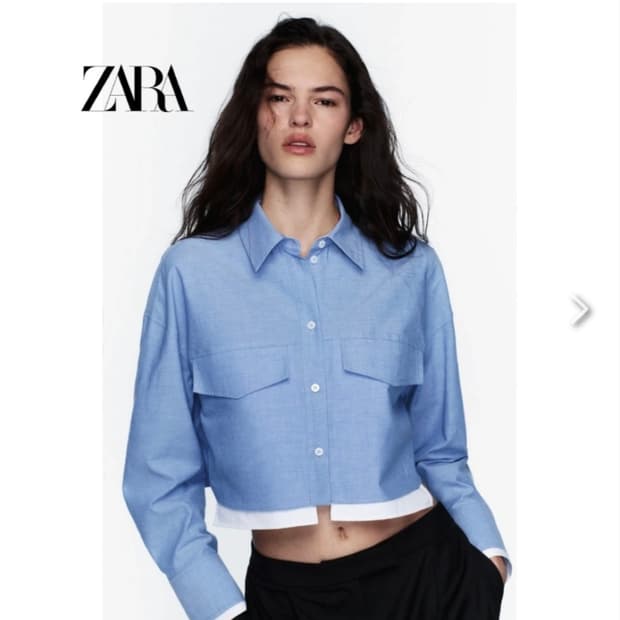 거의새거) 자라 블루 크롭 셔츠 S~M