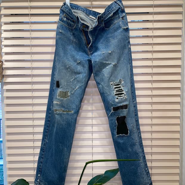 Gm Atelier-battleworn ripped denim