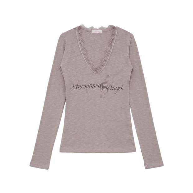 헤티 레이스 프린트 티셔츠 라일락