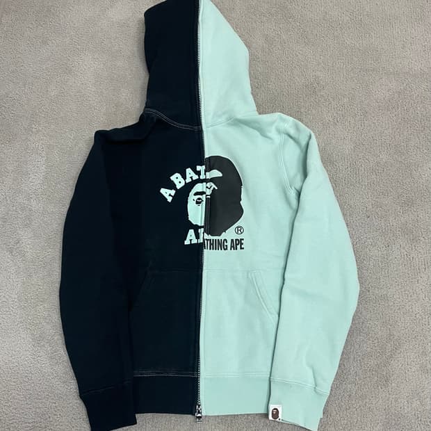 XS)  베이프 민트 블랙 프린트 로고 풀 후드 집업