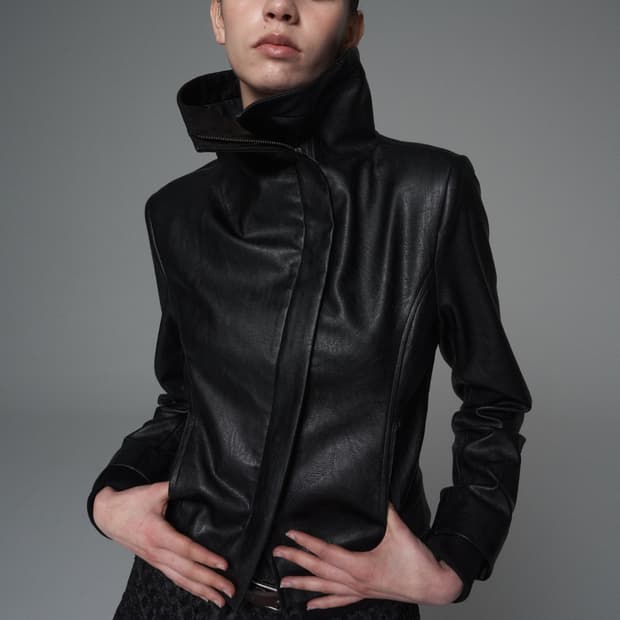 settle for moon Diagonal leather jacket