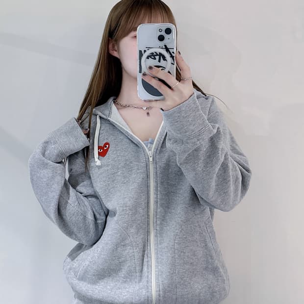 꼼데가르송 하트와펜 그레이 후드집업