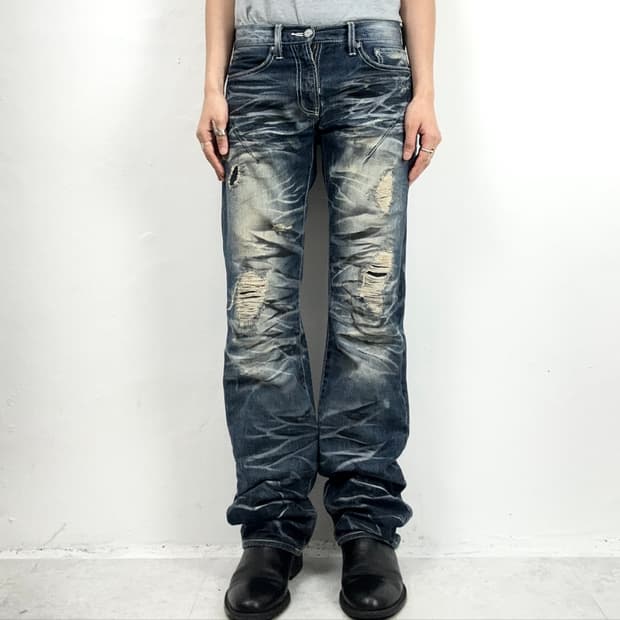 Distressed Whisker Denim Pants