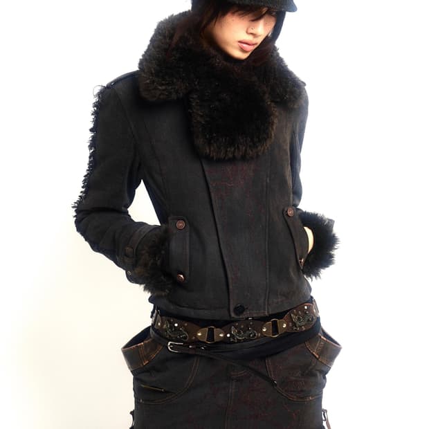 그레이 데님 퍼 무스탕 자켓