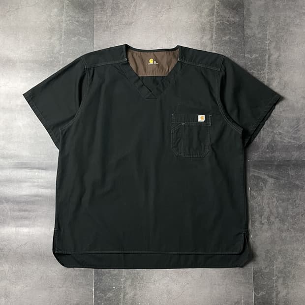 CARHARTT 칼하트 블랙 브이넥 리프스탑 워크 반팔티셔츠 A01058