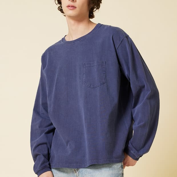 피그먼트 다잉 포켓 긴팔 티셔츠 네이비 L