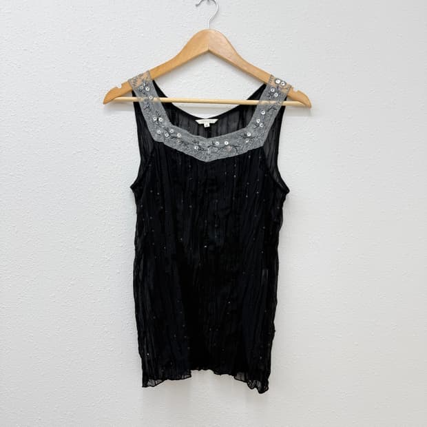 빈티지 블랙 시스루 스팽글 레이어드 슬리브리스