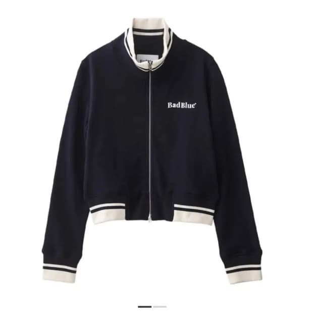 판완) 배드블루 로고 크롭 집업 네이비 / 빈티지