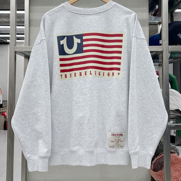 트루릴리젼 USA 성조기 크루넥 스웻 맨투맨 그레이