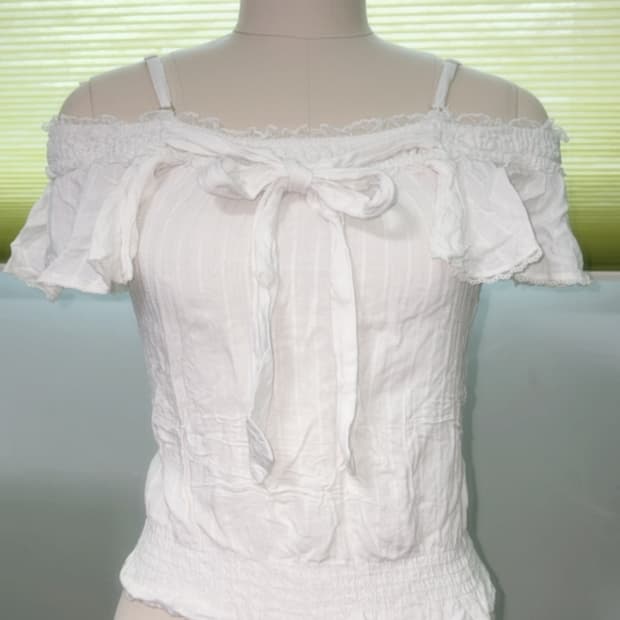 화이트 모리 자수 레이스 오프숄더 탑 일본 빈티지