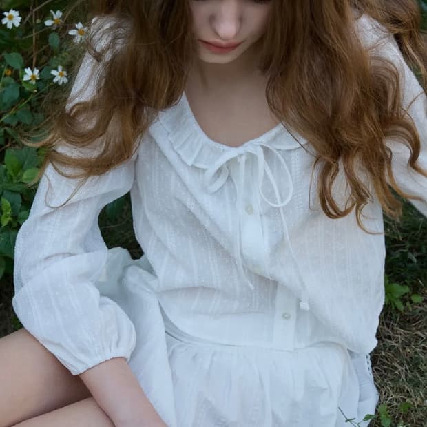 클레어 리본 러플 벌룬 블라우스 ( 화이트 )