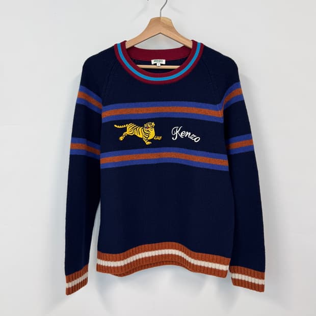 KENZO 겐조 점핑타이거 스트라이프 울 스웨터 S