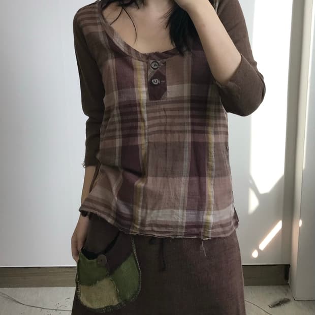 빈티지 체크 티셔츠