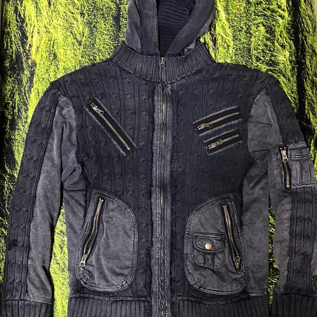 빔즈 그런지 니트 믹스드 후드집업