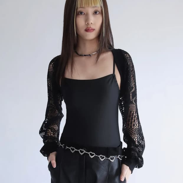 노피셜노피스 레이스 그물 볼레로 블랙